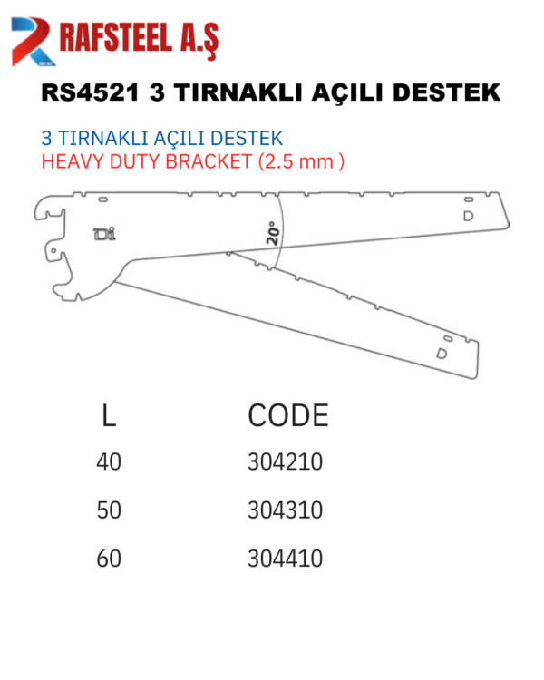 RS4521 3 TIRNAKLI AÇILI DESTEK