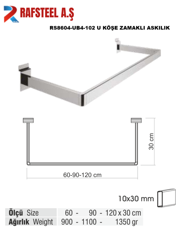 RS8604-UB4-102 U KÖŞE ZAMAKLI ASKILIK